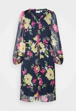 Vila VIFALIA V-NECK MIDI DRESS - Shirt Dress - Dark Navy -Vila shop 27465fb2f6264e3780634810a4fc647e