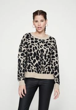 Vila FEAMI MIX O NECK - Jumper - Natural Melange/black