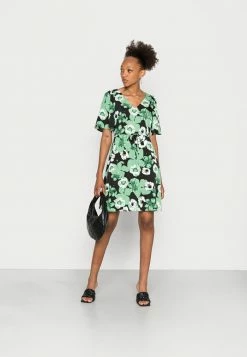 Vila VISILLE V NECK BELT DRESS - Day Dress - Black/green -Vila shop 2b76f0bd038440cd87a6bda574834adf