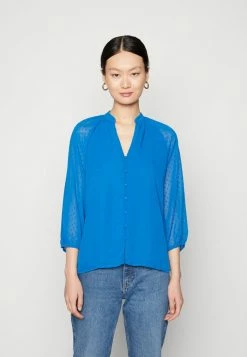 Vila VIBLYRA V-NECK BUTTON - Long Sleeved Top - Classic Blue