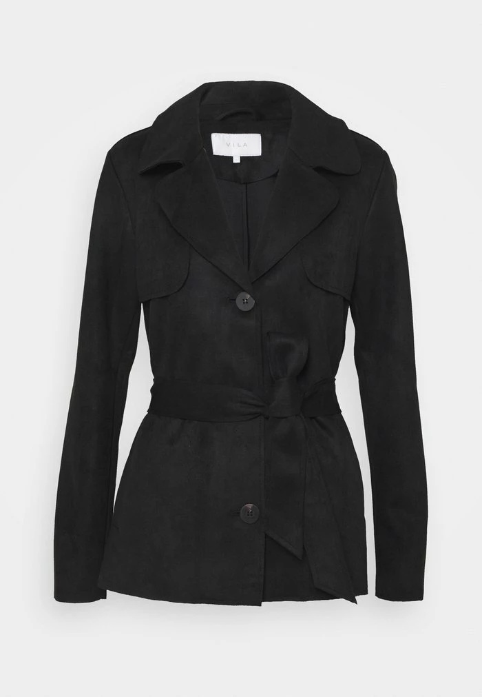 Vila VIJAKY SHORT TRENCH COAT - Summer Jacket - Black 3 Vila VIJAKY SHORT TRENCH COAT - Summer Jacket - Black