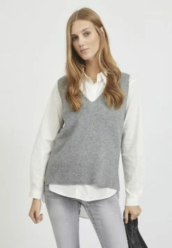 Vila VIRIL V-NECK VEST - Jumper - Medium Grey Melange