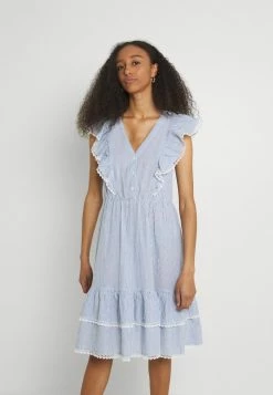 Vila VIMALIA V NECK FLOUNCE DRESS - Day Dress - Snow White/navy