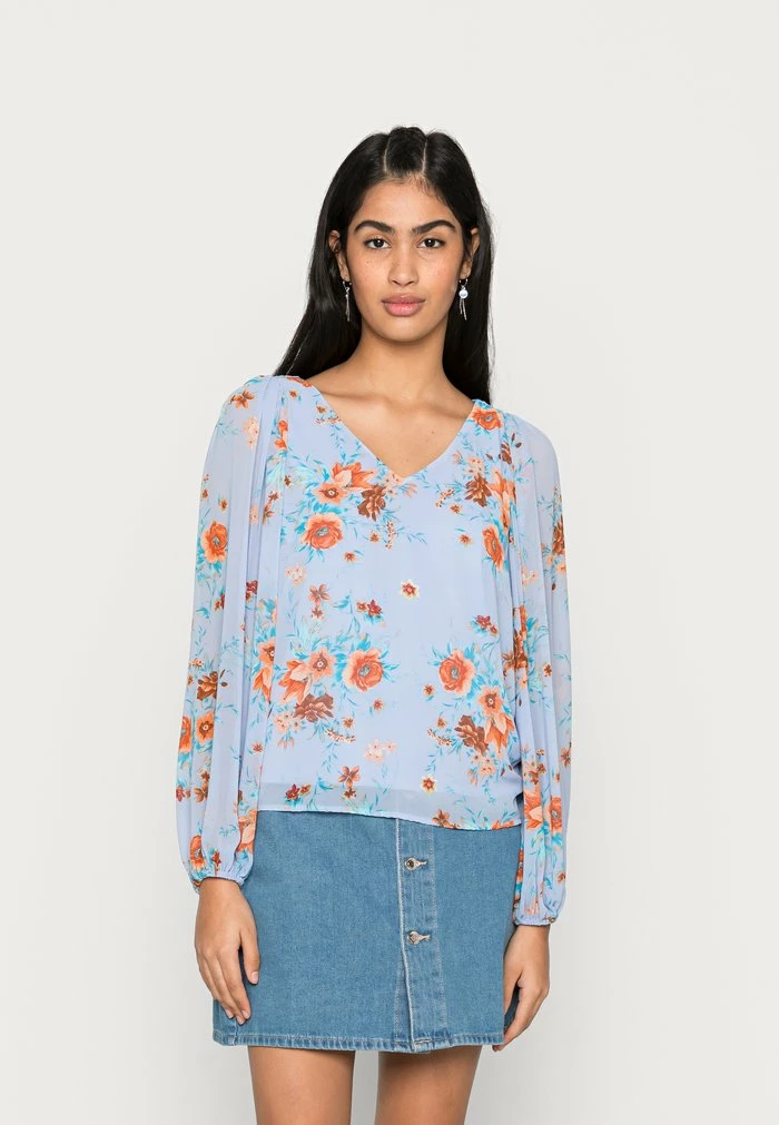 Vila VIJULIETTE V NECK BLOUSE - Blouse - Kentucky Blue/flowers 3 Vila VIJULIETTE V NECK BLOUSE - Blouse - Kentucky Blue/flowers