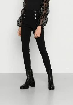 Vila VISTRETCHY BUTTON - Leggings - Trousers - Black