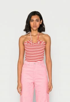 Vila VIZINDY TIE SINGLET - Top - Flame Scarlet Strawberry Cream