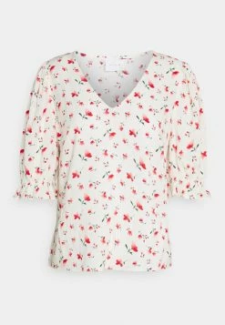 VILANA FLOW RUFFLE V NECK - Blouse - White/red -Vila shop 7ad7aa41795f4a61ab44bb71612443fb