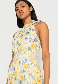 Vila VIMICADA TIE NECK ANKLE DRESS - Maxi Dress - Cloud Dancer/blue/yellow -Vila shop 82b6458790b04e06888b3359c21f8ef7