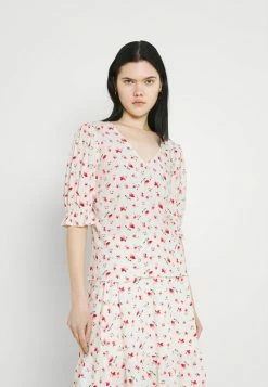 VILANA FLOW RUFFLE V NECK - Blouse - White/red