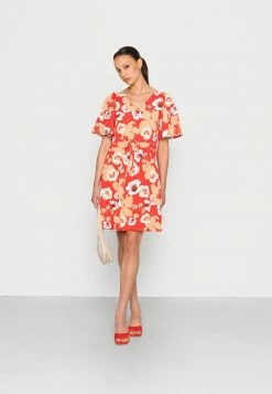 Vila VISILLE V NECK BELT DRESS - Day Dress - Fiery Red/beige -Vila shop 8fd00df478104272a7e89322cfe0327d