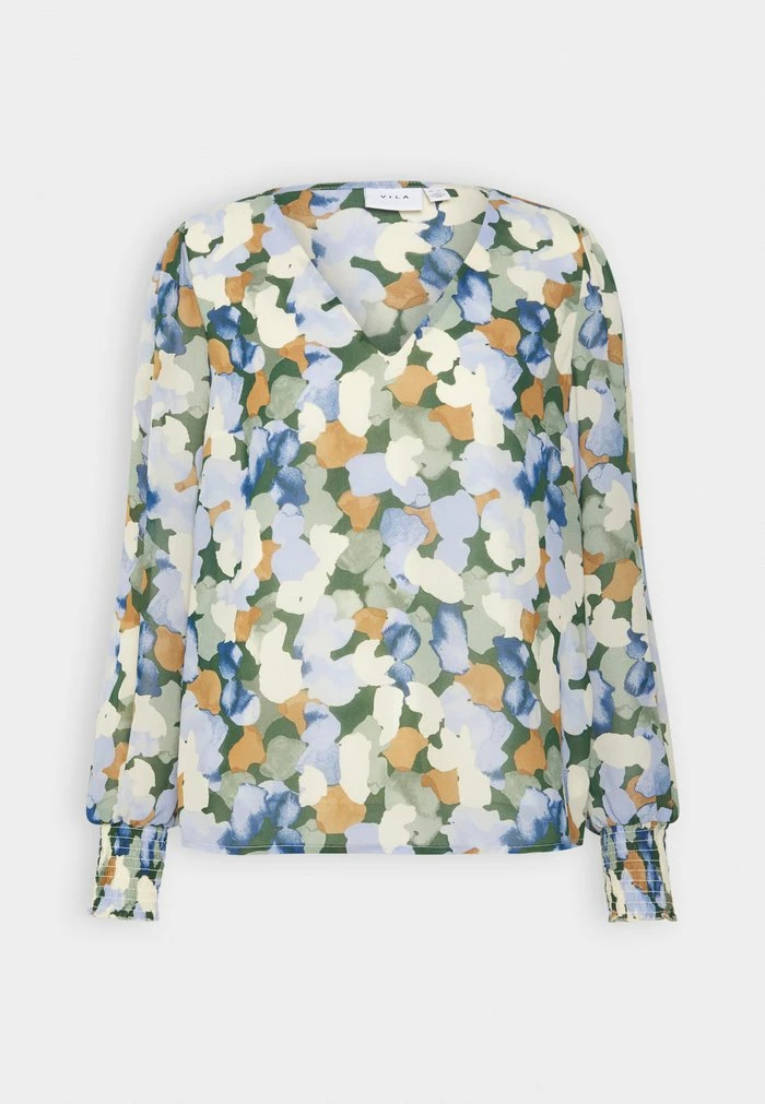 Vila VIADELINE V NECK SMOCK - Long Sleeved Top - Blue 6 Vila VIADELINE V NECK SMOCK - Long Sleeved Top - Blue - Image 4