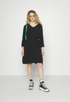 Vila VIFINI VNECK SHORT DRESS - Shirt Dress - Black -Vila shop 9a14cde46ad04528978ebd661469a59d