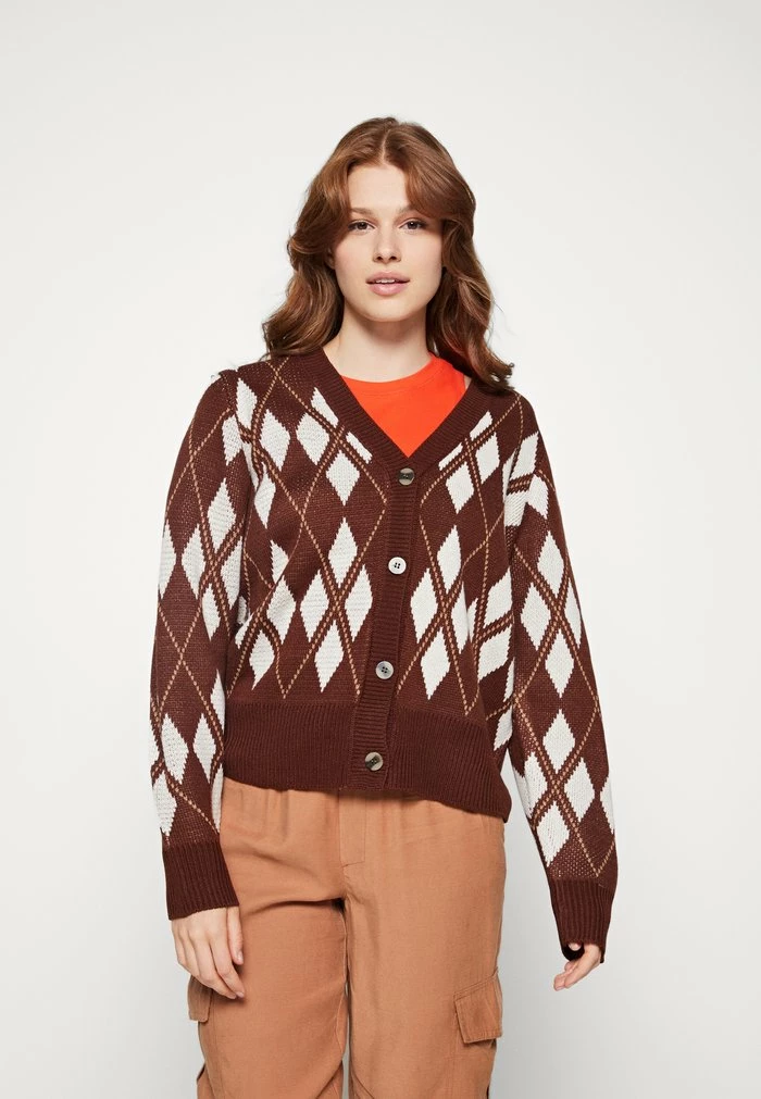 Vila VILINA CHECK CARDIGAN - Cardigan - Chocolate Fondant 3 Vila VILINA CHECK CARDIGAN - Cardigan - Chocolate Fondant
