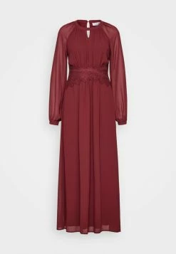 Vila VIMILINA L/S O-NECK - Maxi Dress - Oxblood Red -Vila shop b88758b7b2004bf189766c17d19fb358