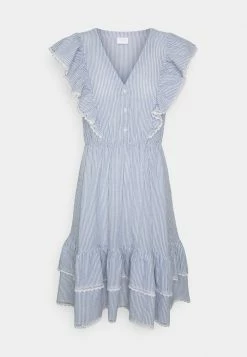 Vila VIMALIA V NECK FLOUNCE DRESS - Day Dress - Snow White/navy -Vila shop bc83598a03984177acb812dea1ae3e61