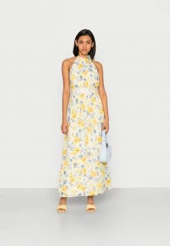 Vila VIMICADA TIE NECK ANKLE DRESS - Maxi Dress - Cloud Dancer/blue/yellow -Vila shop bfe8e902927043caad1f37e72c8cbfff