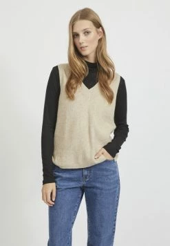Vila VIRIL V-NECK VEST - Jumper - Natural Melange