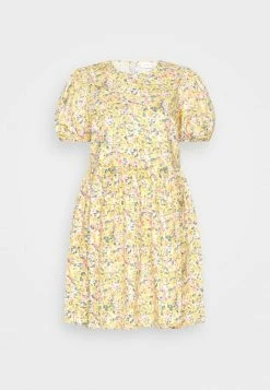 Vila VIDONNA PUFF SLEEVE SHORT DRESS - Day Dress - Yellow/pink -Vila shop df217963375d4047b8488a2e2a4bafa2