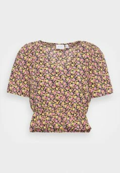Vila VICHALLE V NECK - Blouse - Black/yellow -Vila shop f11002c0e38a46029694f30b2896f37b