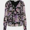 Vila VIFALIAS VNECK - Blouse - Black-pink/lavender -Vila shop f3bfb7d2e41e48f4bd814b49ccbd42c8