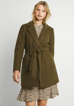 Vila VICATTY BELTED COLLAR COAT - Short Coat - Dark Olive