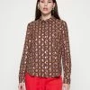 Vila VIZINO TOP - Button-down Blouse - Navy Blazer/brown/gold-coloured/red