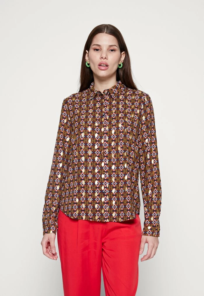 Vila VIZINO TOP - Button-down Blouse - Navy Blazer/brown/gold-coloured/red 3 Vila VIZINO TOP - Button-down Blouse - Navy Blazer/brown/gold-coloured/red