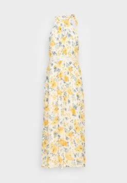 Vila VIMICADA TIE NECK ANKLE DRESS - Maxi Dress - Cloud Dancer/blue/yellow -Vila shop ff23b2ca302b4a6fbb0c3e99abb7799c